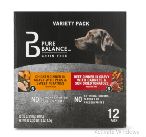 Pure Balance Chicken Dinner in Gravy with Peas & Sweet Potatoes & Beef Dinner in Gravy with Carrots & Sun Dried Tomatoes Wet Dog Food Variety Pac