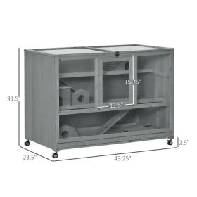 PawHut Wooden 3-Tier Hamster Cage Hutch Box With Ladder Wheels For Small Animals, Dark Gray (Option: Slate Grey)